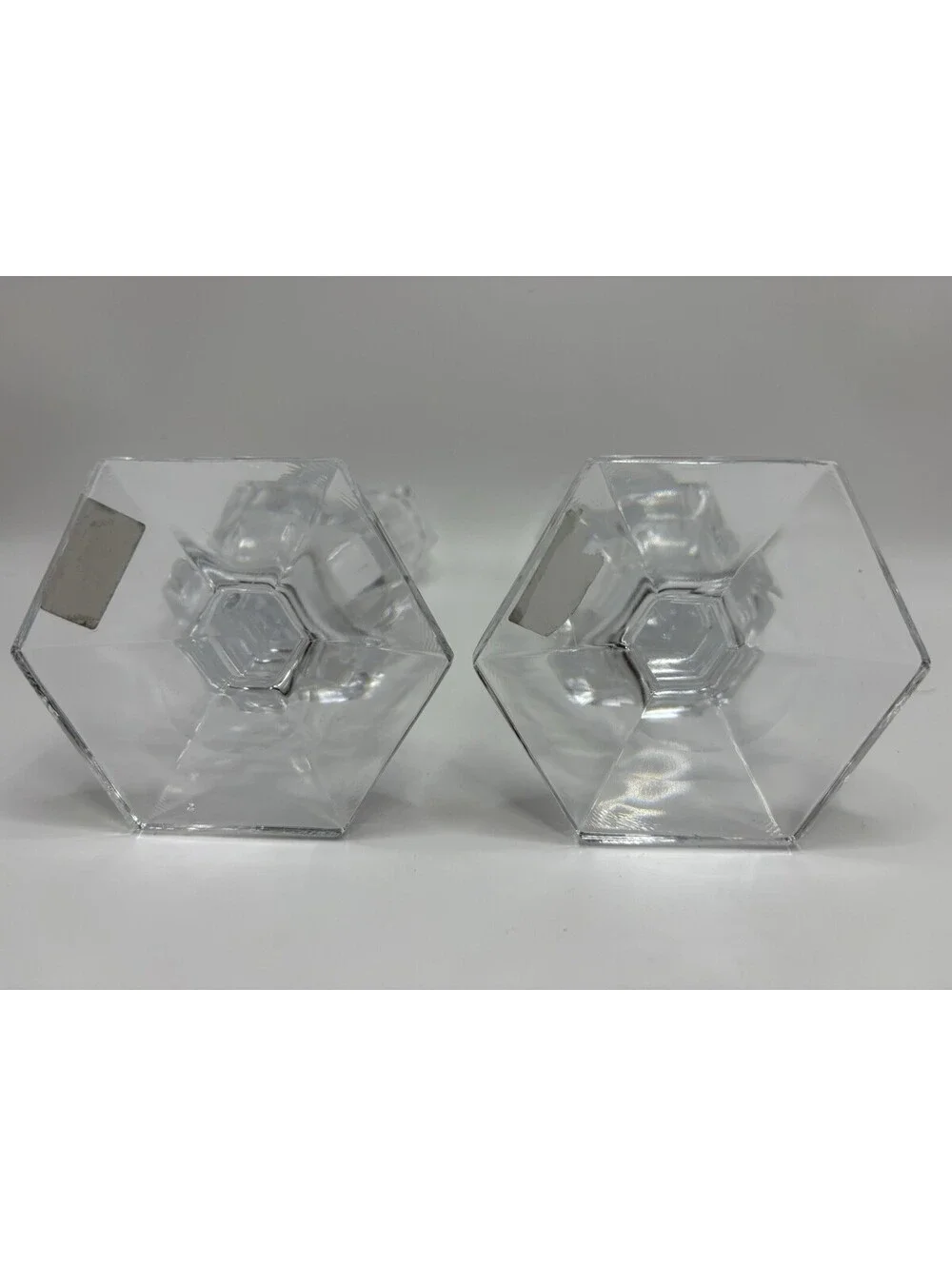 Vintage Mikasa Style 7 Inch Hexagonal Crystal Candle Holders Pair